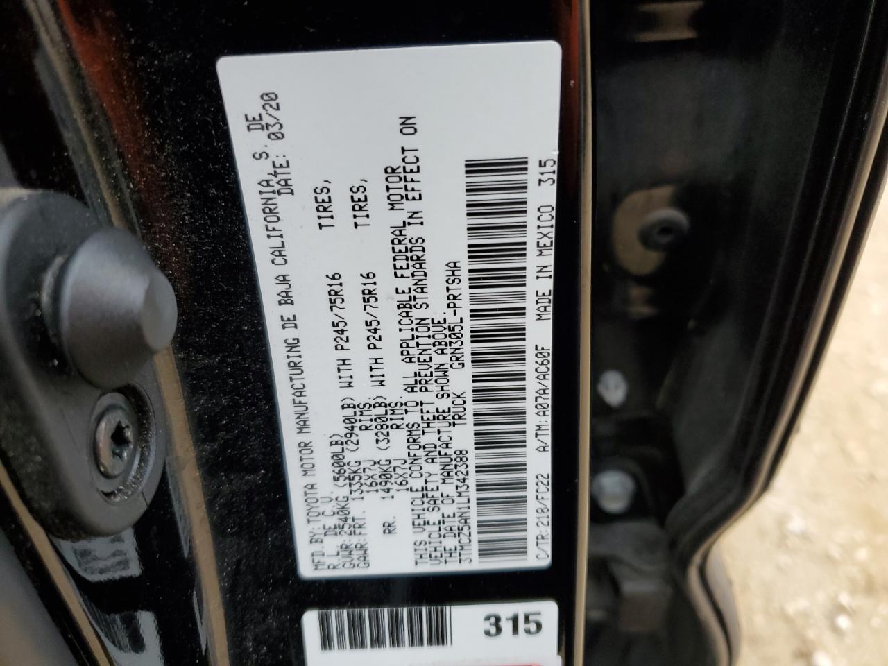 2020 Toyota Tacoma VIN 3TMCZ5AN1LM342388 Copart auction photo, front end damage thumbnail 12