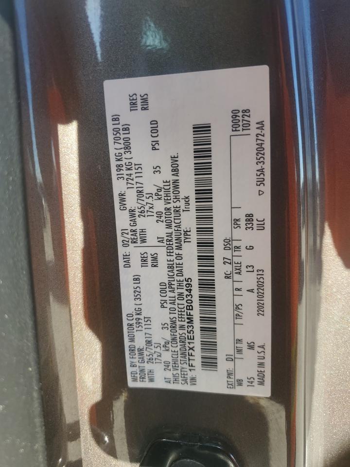 2021 Ford F-150 VIN 1FTFX1E53MFB03495 Copart auction photo, front end damage thumbnail 14