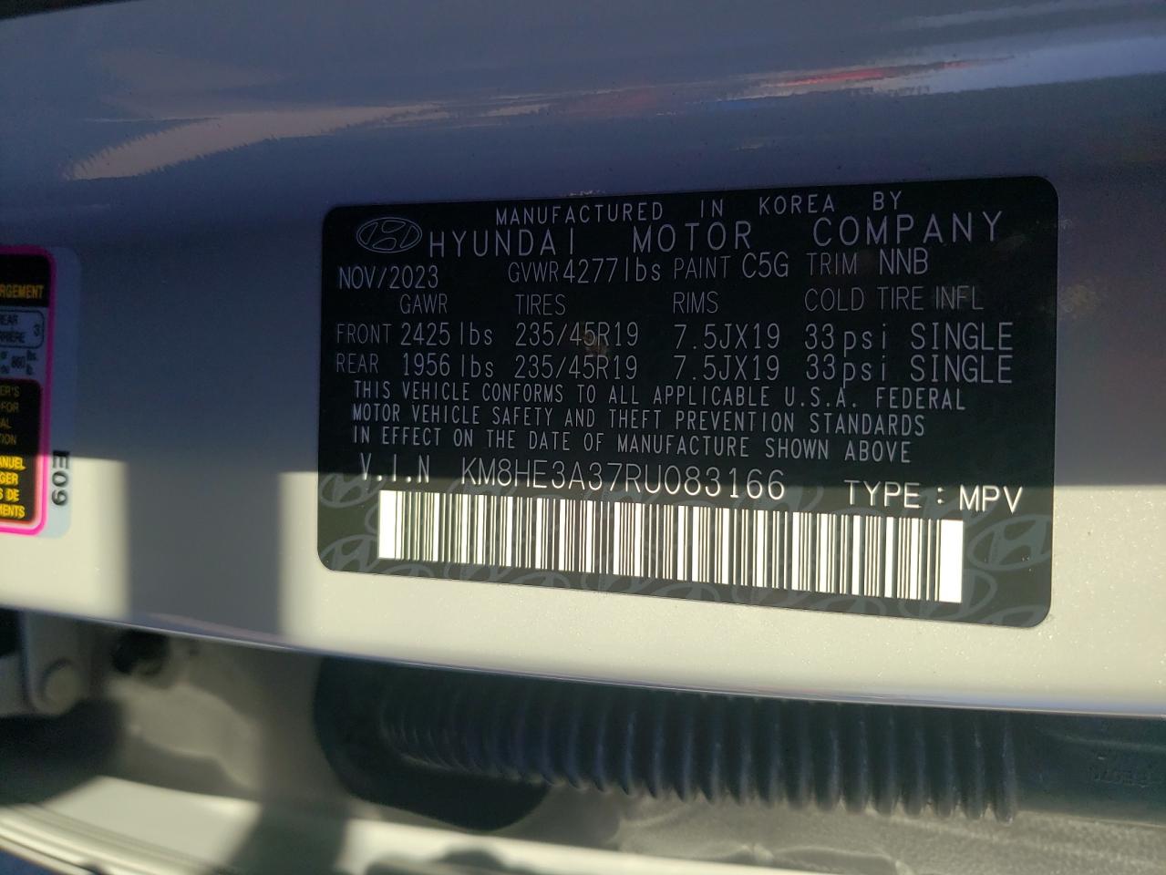2024 Hyundai Kona VIN KM8HE3A37RU083166 Copart auction photo, rear end damage thumbnail 13