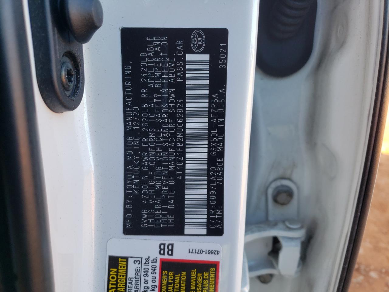 2021 Toyota Avalon VIN 4T1DZ1FB2MU062824 Copart auction photo, rear end / side damage thumbnail 14