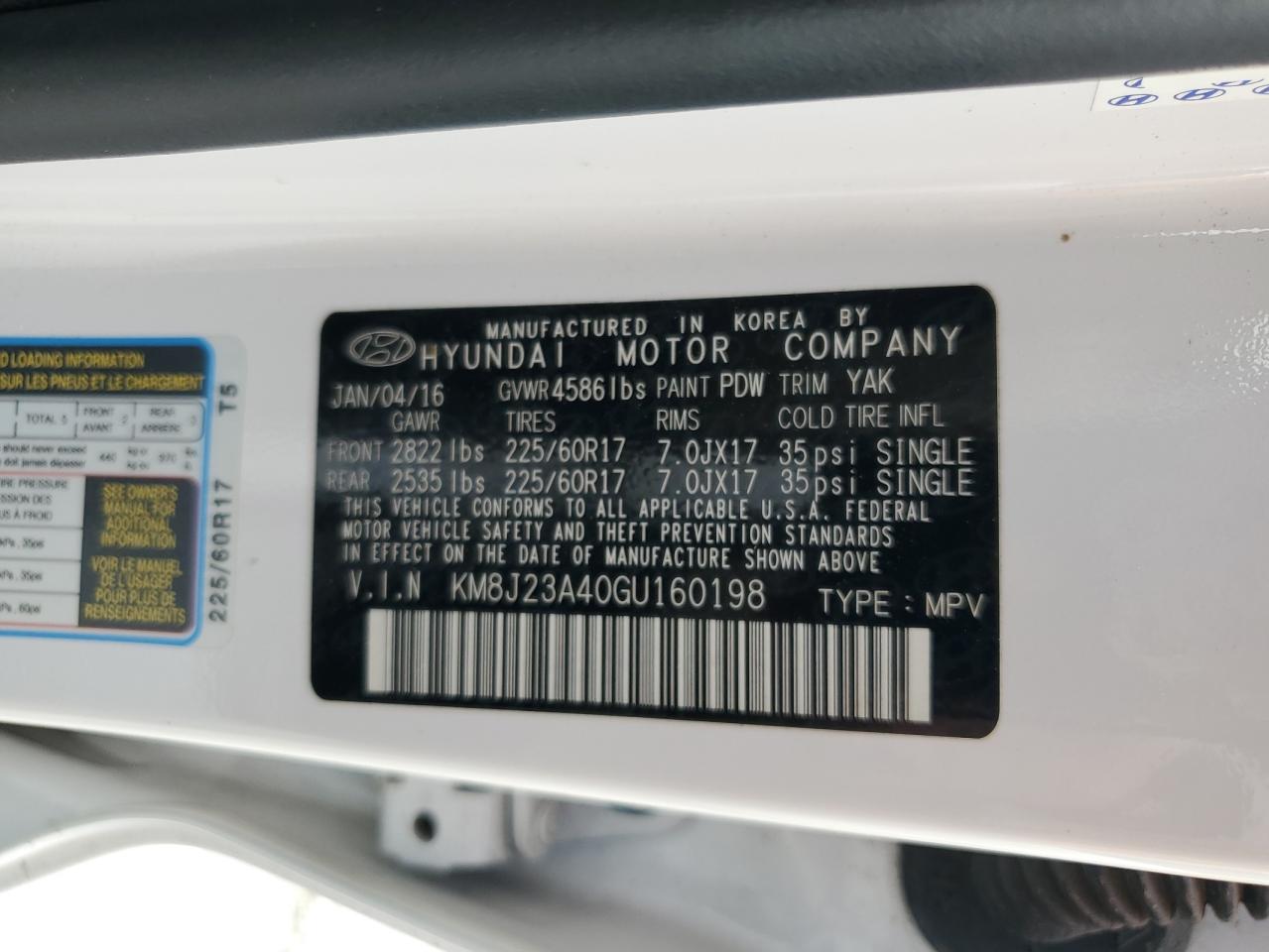 2016 Hyundai Tucson VIN KM8J23A40GU160198 Copart auction photo, rear end / minor dent/scratches damage thumbnail 13