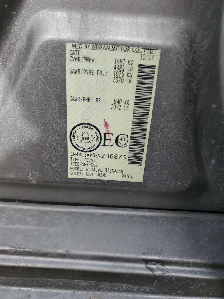 2014 Nissan Altima VIN 1N4BL3AP6EN236875 Copart auction photo, front end / side damage thumbnail 12