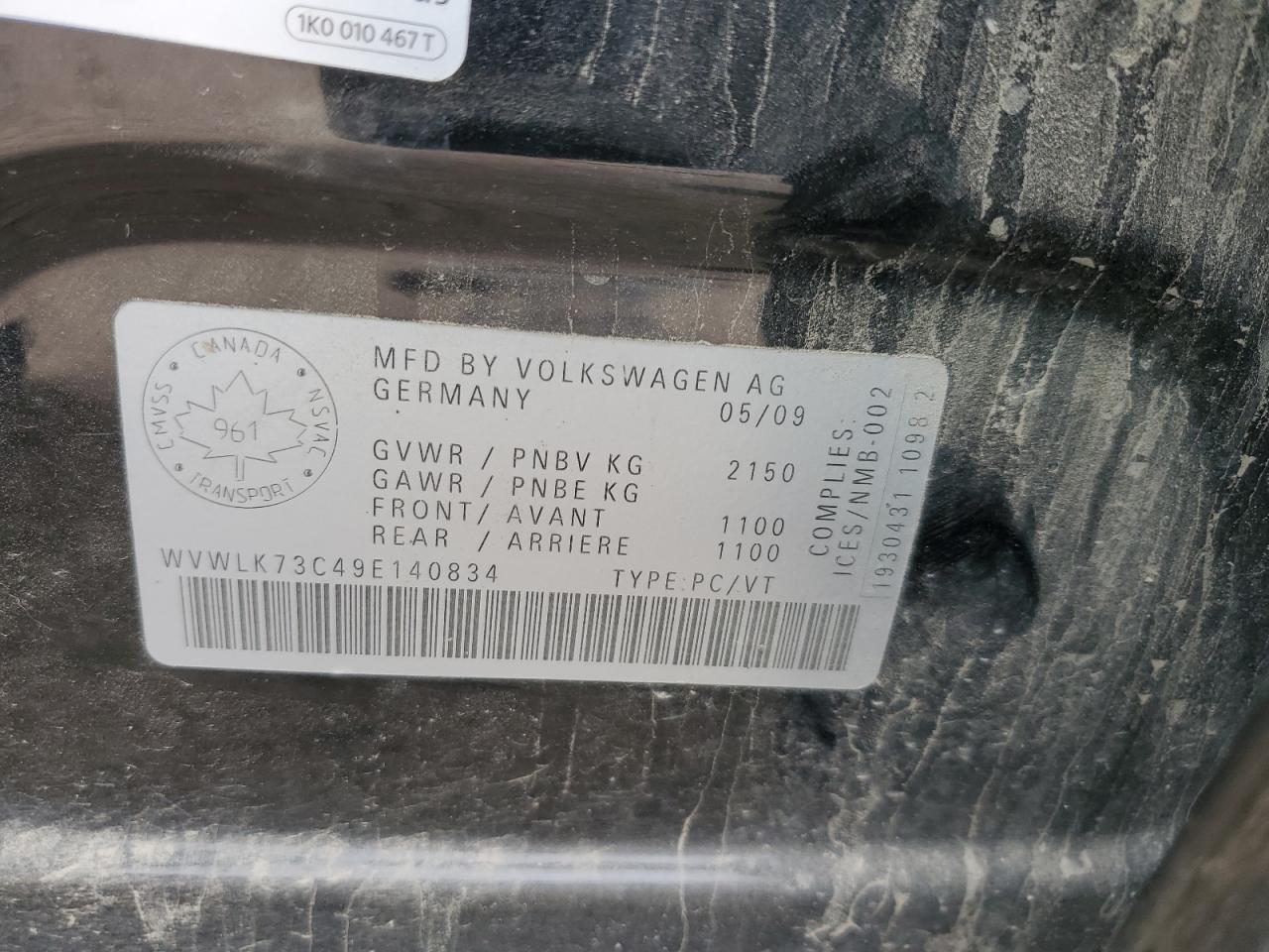 2009 Volkswagen Passat VIN WVWLK73C49E140834 Copart auction photo, all over damage thumbnail 12