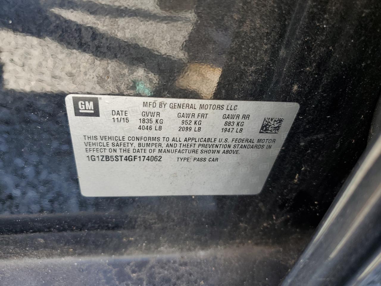2016 Chevrolet Malibu VIN 1G1ZB5ST4GF174062 Copart auction photo, front end / side damage thumbnail 12