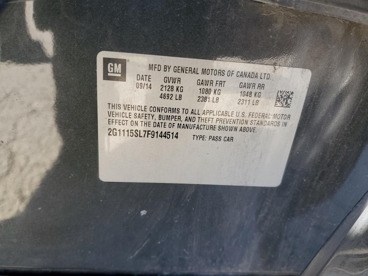 2015 Chevrolet Impala VIN 2G1115SL7F9144514 Copart auction photo, side / undercarriage damage thumbnail 14