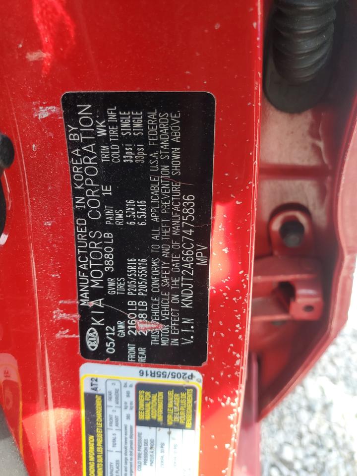 2012 KIA Soul VIN KNDJT2A66C7475836 Copart auction photo, front end / side damage thumbnail 13