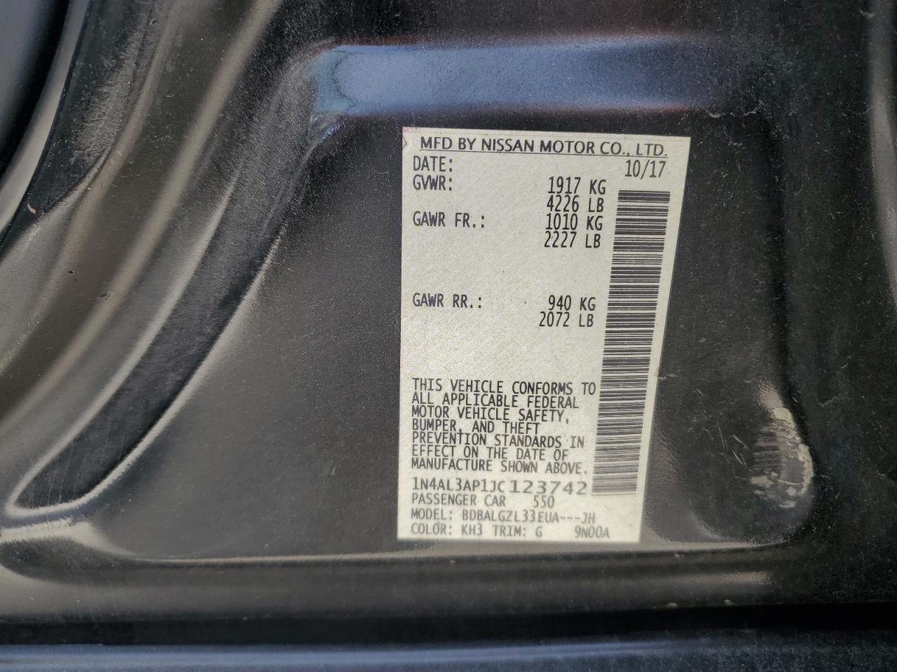 2018 Nissan Altima VIN 1N4AL3AP1JC123742 Copart auction photo, front end damage thumbnail 14