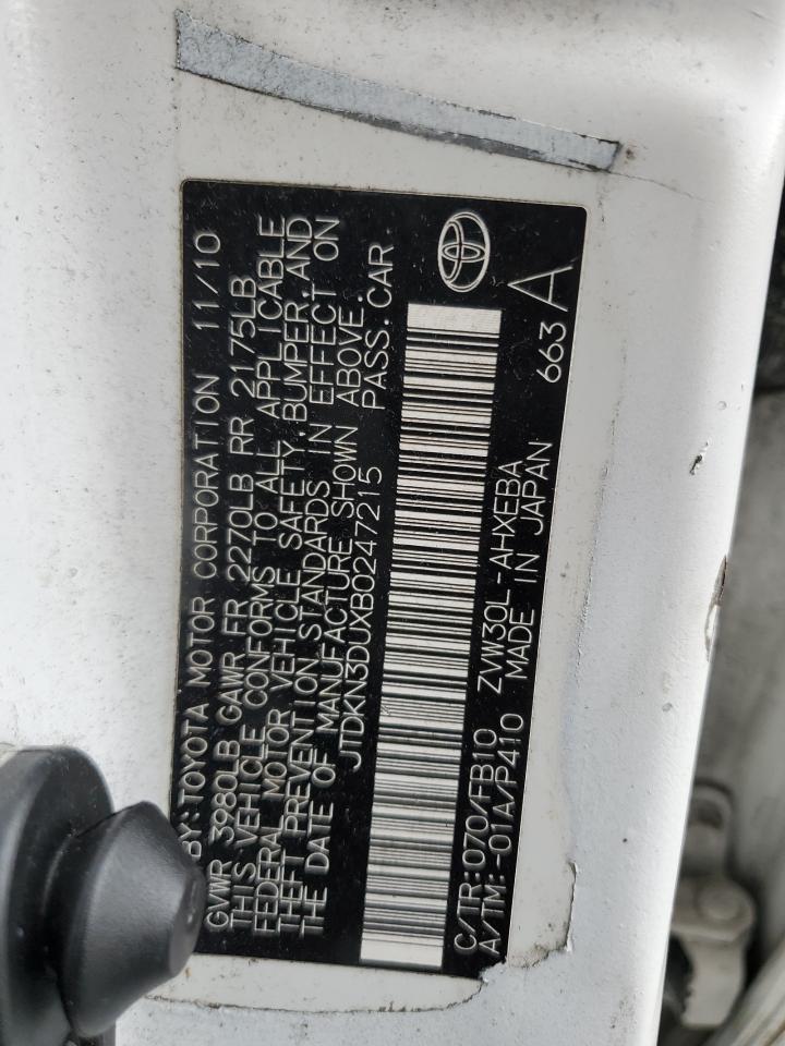 2011 Toyota Prius VIN JTDKN3DUXB0247215 Copart auction photo, front end damage thumbnail 12