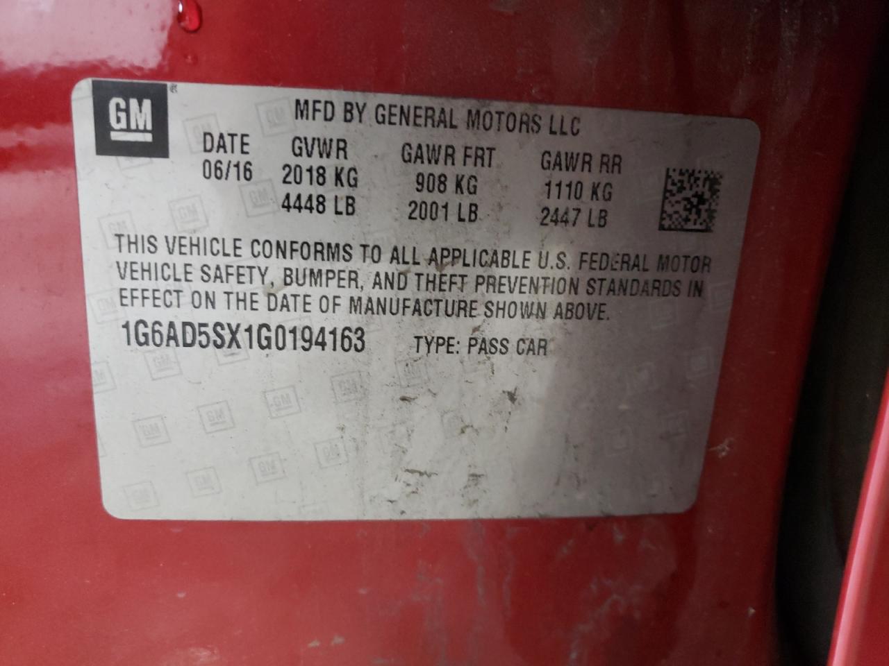 2016 Cadillac ATS VIN 1G6AD5SX1G0194163 Copart auction photo, side damage thumbnail 14