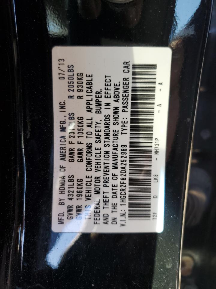2013 Honda Accord VIN 1HGCR2F82DA252989 Copart auction photo, rear end damage thumbnail 12
