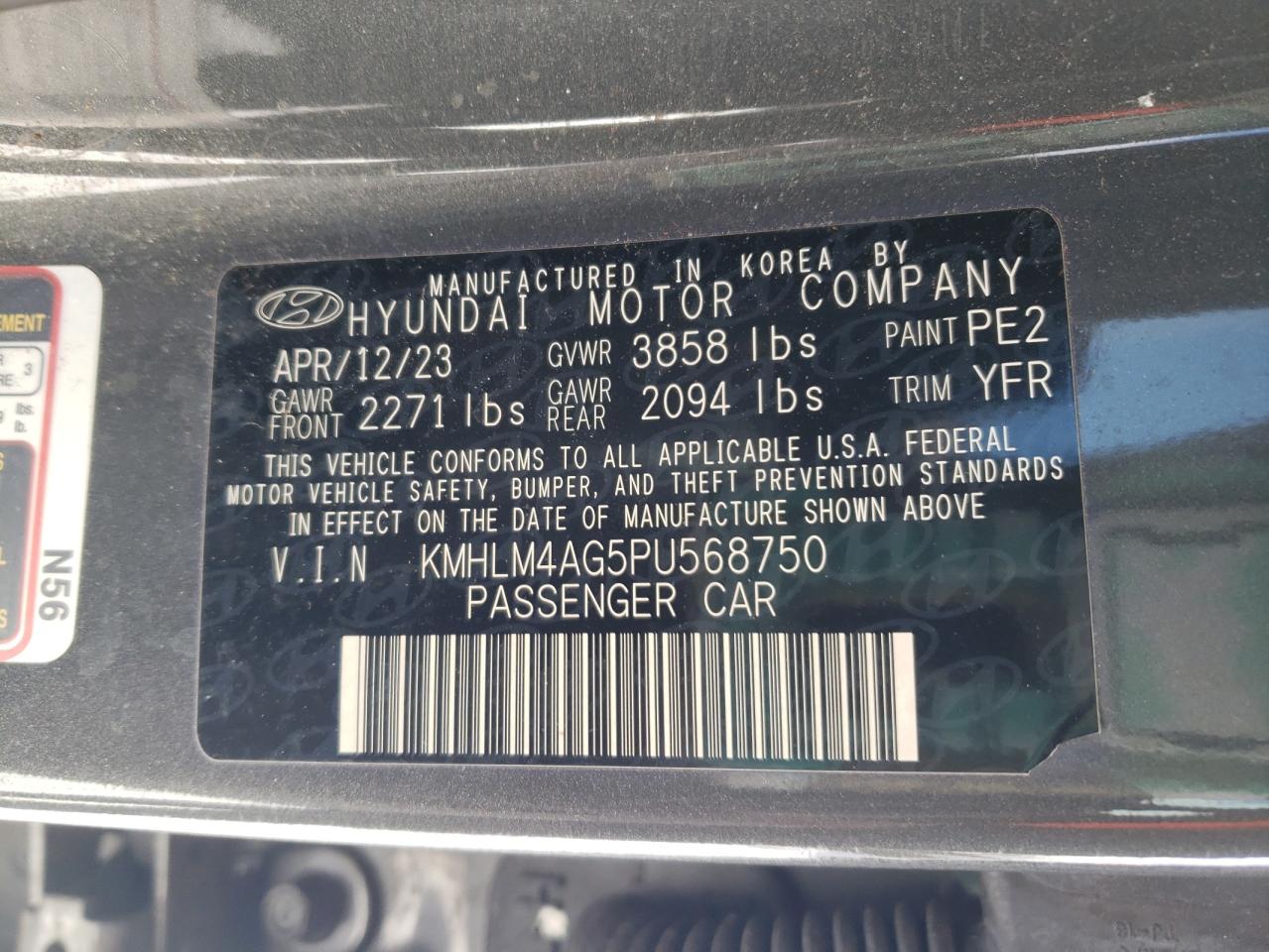 2023 Hyundai Elantra VIN KMHLM4AG5PU568750 Copart auction photo, side / front end damage thumbnail 12