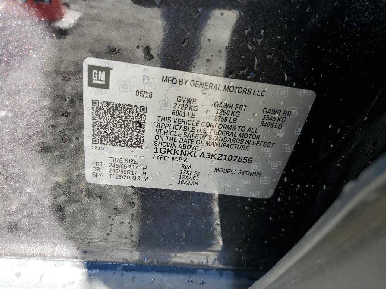 2019 GMC Acadia VIN 1GKKNKLA3KZ107556 Copart auction photo, rear end damage thumbnail 14