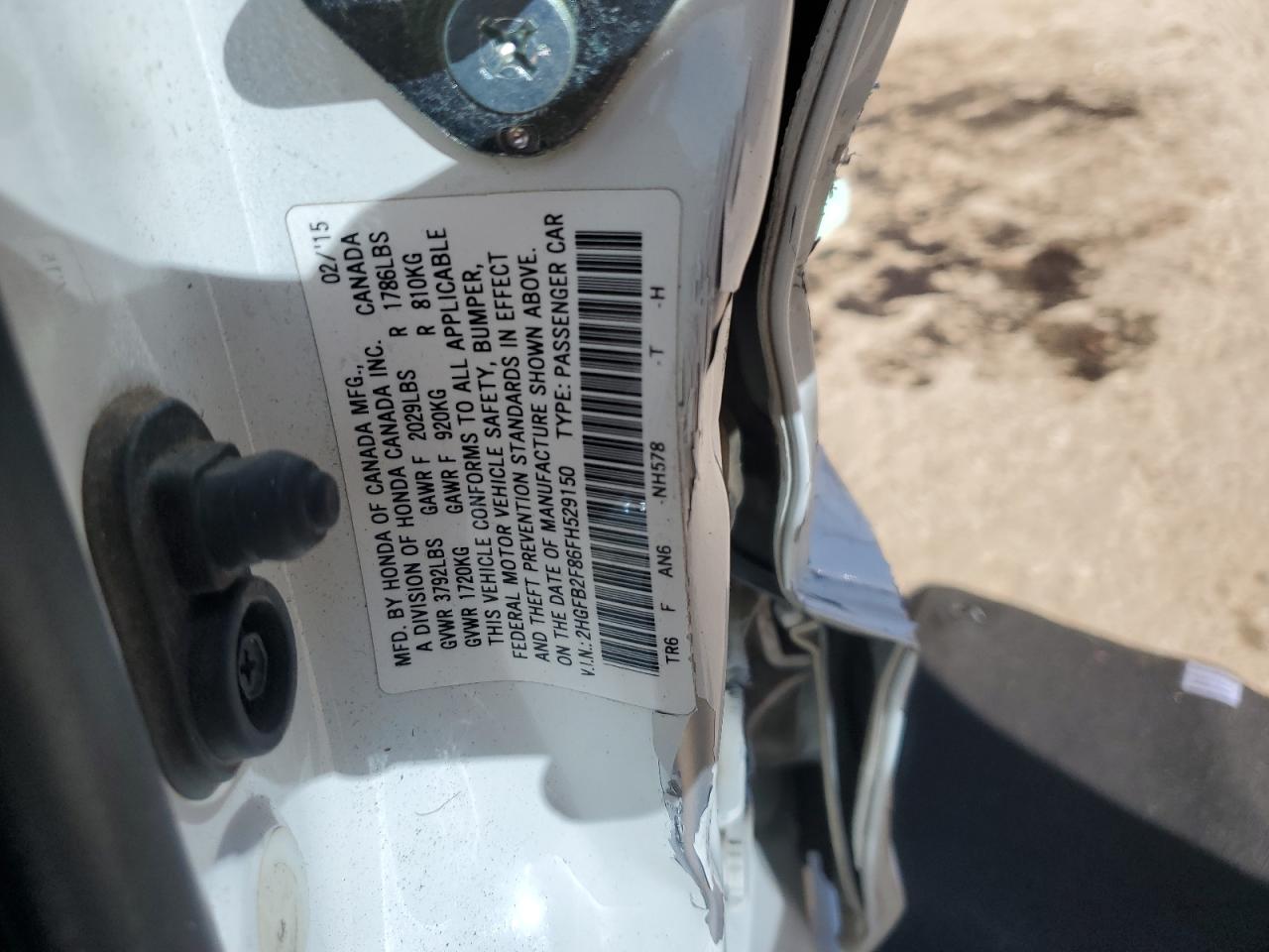 2015 Honda Civic VIN 2HGFB2F86FH529150 Copart auction photo, side damage thumbnail 14