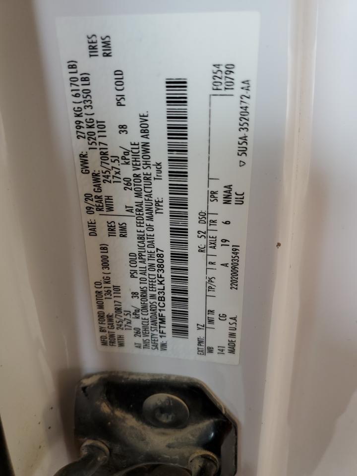 2020 Ford F-150 VIN 1FTMF1CB3LKF38087 Copart auction photo, side / hail damage thumbnail 12