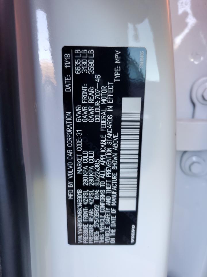 2019 Volvo XC90 VIN YV4BR0CM6K1469018 Copart auction photo, side / minor dent/scratches damage thumbnail 13