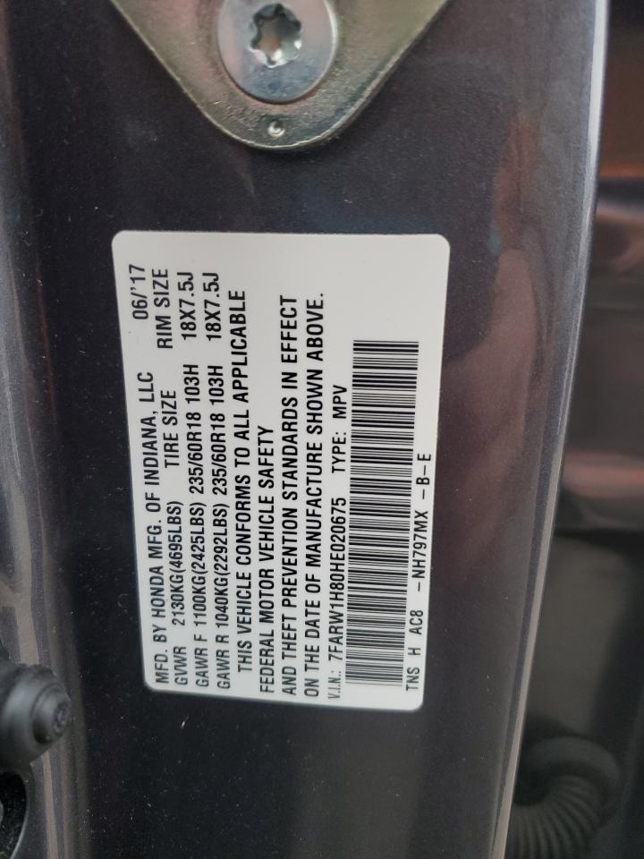 2017 Honda CR-V VIN 7FARW1H80HE020675 Copart auction photo, front end damage thumbnail 13