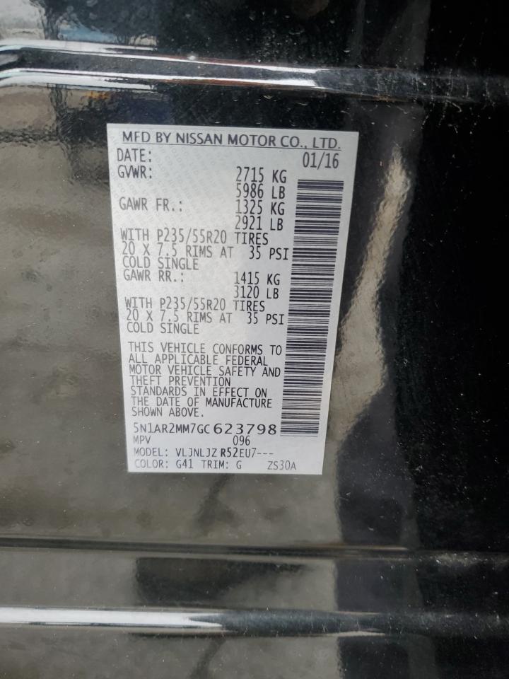 2016 Nissan Pathfinder VIN 5N1AR2MM7GC623798 Copart auction photo, front end / undercarriage damage thumbnail 15