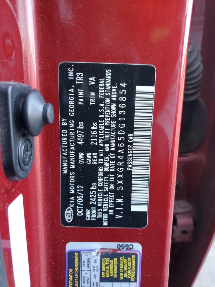 2013 KIA Optima VIN 5XXGR4A65DG136854 Copart auction photo, front end / rear end damage thumbnail 13