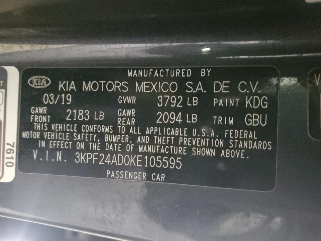 2019 KIA Forte VIN 3KPF24AD0KE105595 Copart auction photo, all over / vandalism damage thumbnail 14