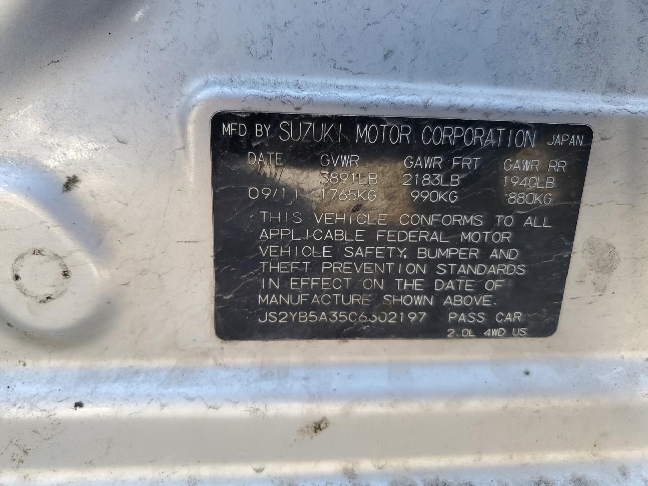 2012 Suzuki SX4 VIN JS2YB5A35C6302197 Copart auction photo, front end / hail damage thumbnail 14