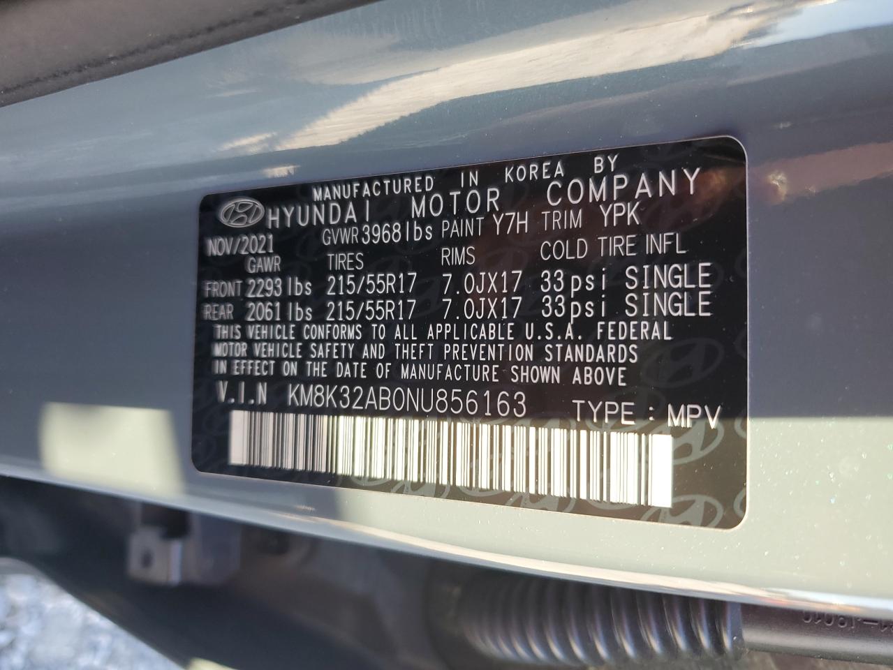 2022 Hyundai Kona VIN KM8K32AB0NU856163 Copart auction photo, rear end / front end damage thumbnail 14