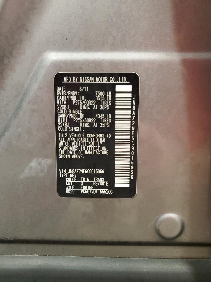 2012 Infiniti QX56 VIN JN8AZ2NE6C9015956 Copart auction photo, front end damage thumbnail 13