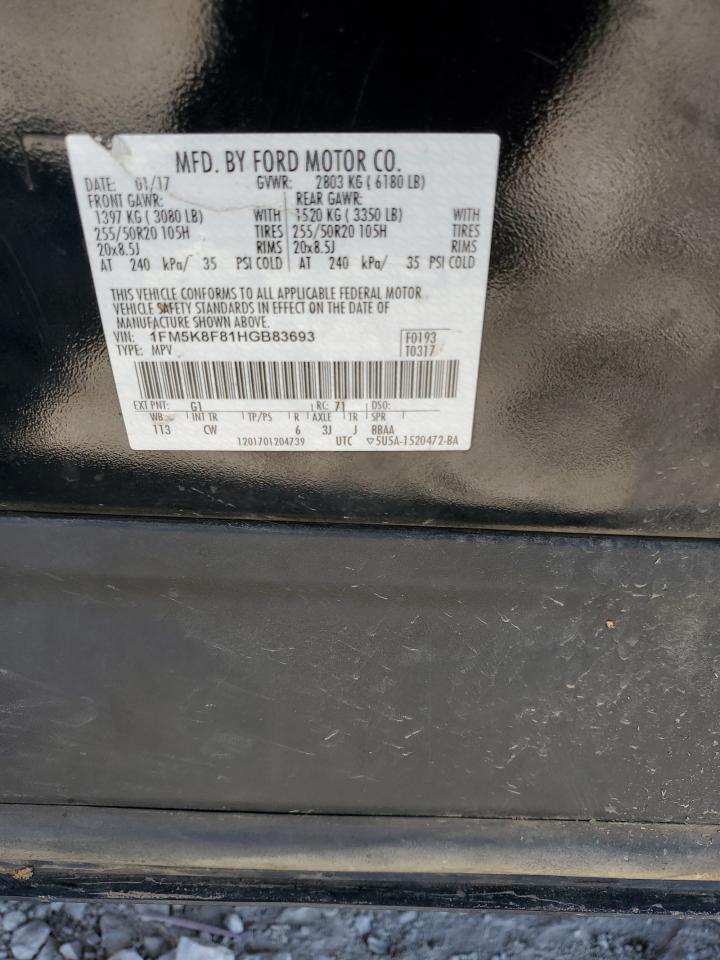 2017 Ford Explorer VIN 1FM5K8F81HGB83693 Copart auction photo, side damage thumbnail 15