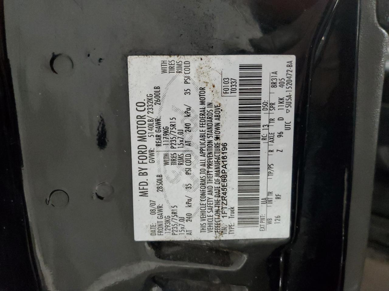 2008 Ford Ranger VIN 1FTZR45E68PA16196 Copart auction photo, side / front end damage thumbnail 12