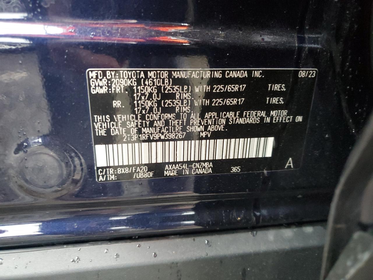 2023 Toyota RAV 4 VIN 2T3P1RFV9PW398267 Copart auction photo, side / front end damage thumbnail 13