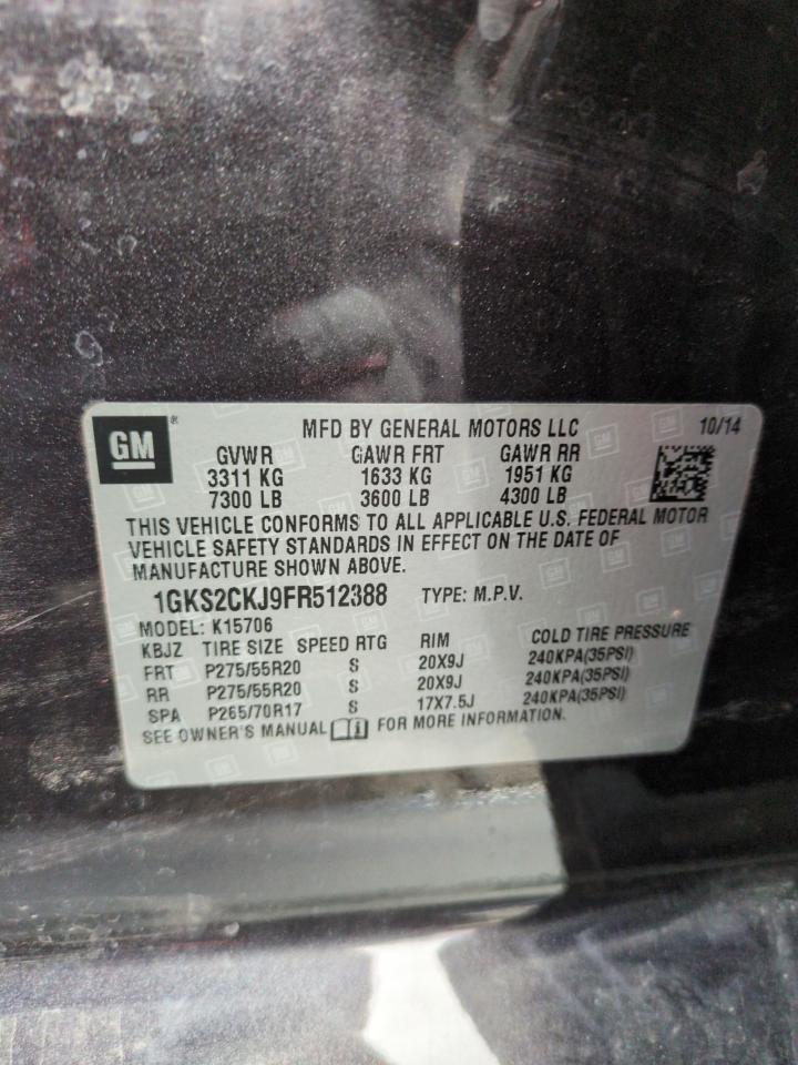 2015 GMC Yukon VIN 1GKS2CKJ9FR512388 Copart auction photo, front end / side damage thumbnail 13