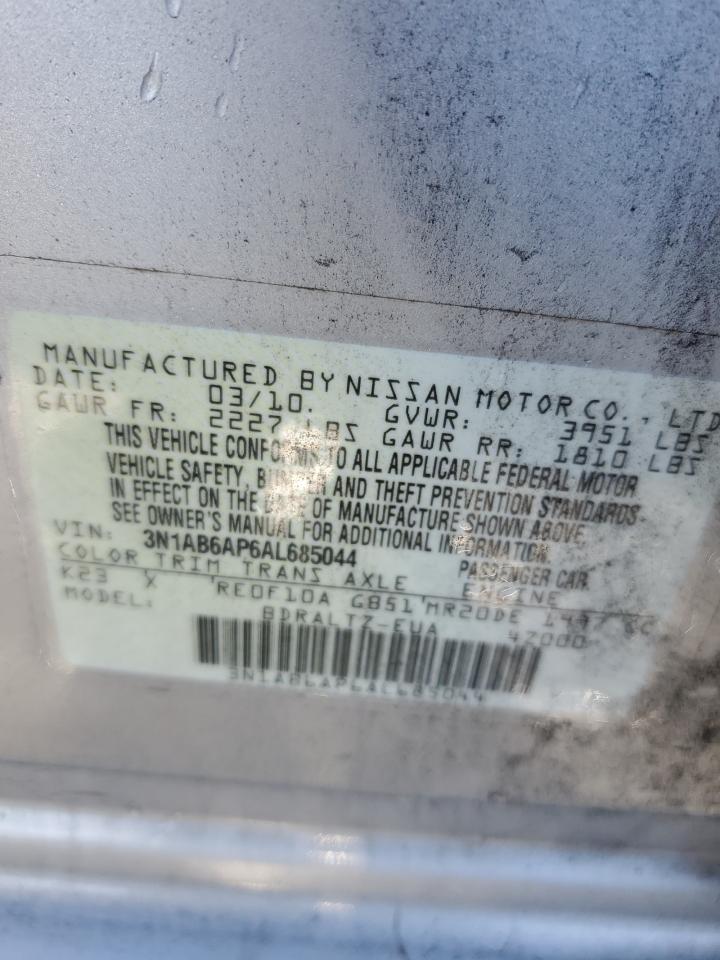 2010 Nissan Sentra VIN 3N1AB6AP6AL685044 Copart auction photo, front end / rear end damage thumbnail 13