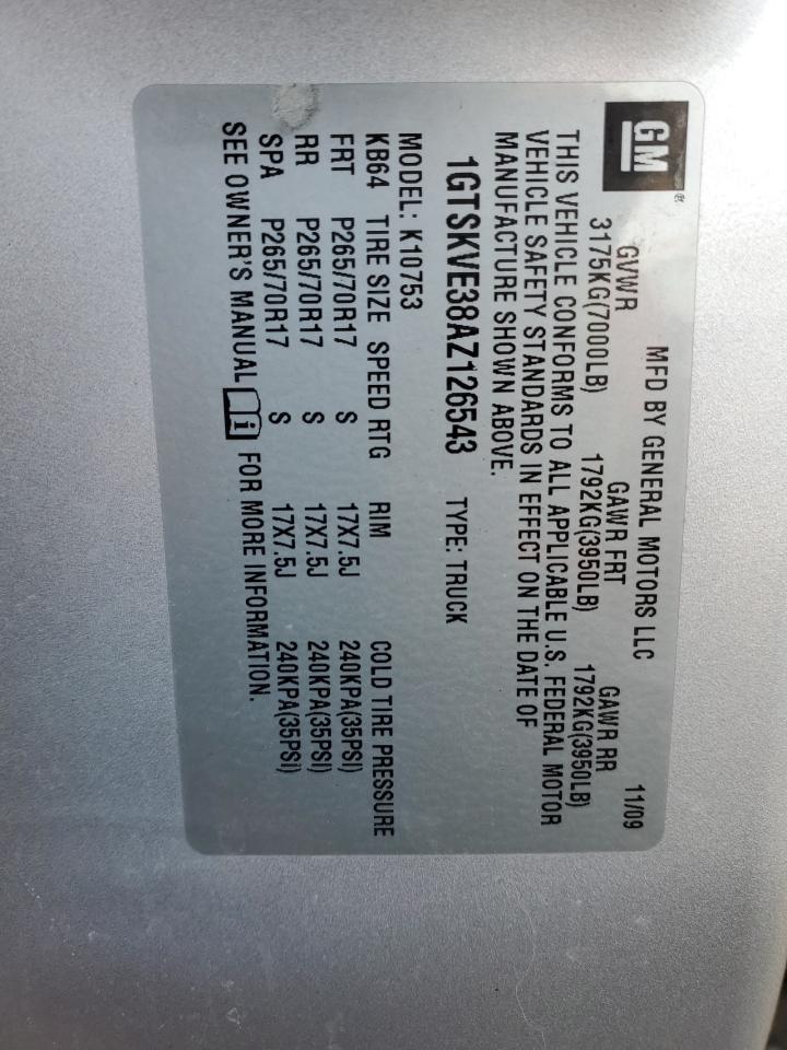 2010 GMC Sierra VIN 1GTSKVE38AZ126543 Copart auction photo, front end / rear end damage thumbnail 12