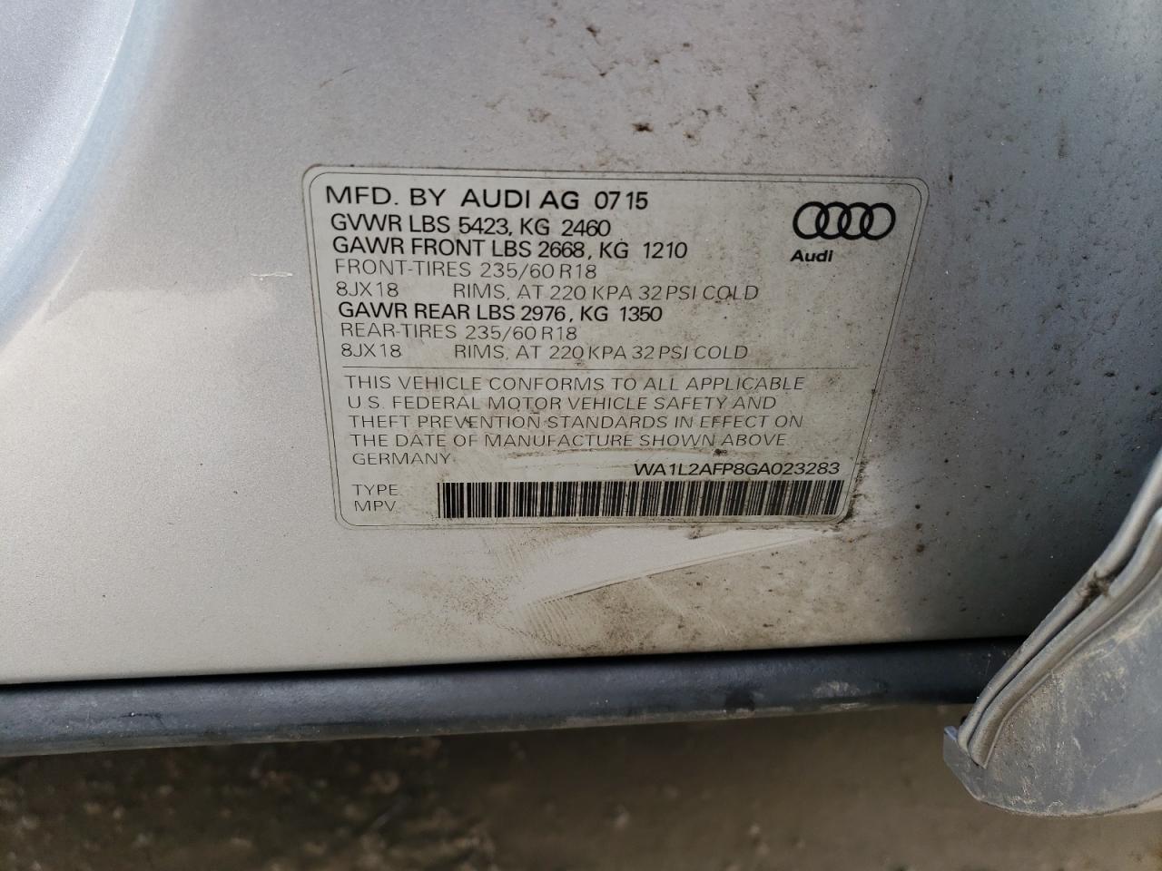 2016 Audi Q5 VIN WA1L2AFP8GA023283 Copart auction photo, minor dent/scratches damage thumbnail 13