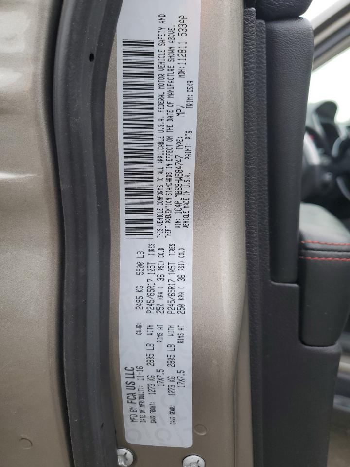 2017 Jeep Cherokee VIN 1C4PJMBS9HW584747 Copart auction photo, rear end damage thumbnail 15