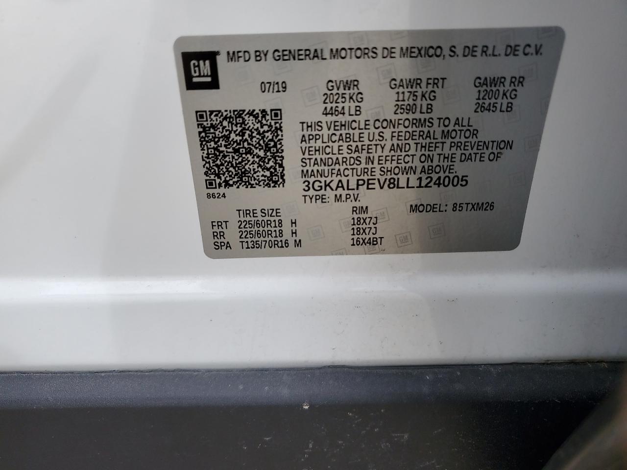 2020 GMC Terrain VIN 3GKALPEV8LL124005 Copart auction photo, water/flood damage thumbnail 13
