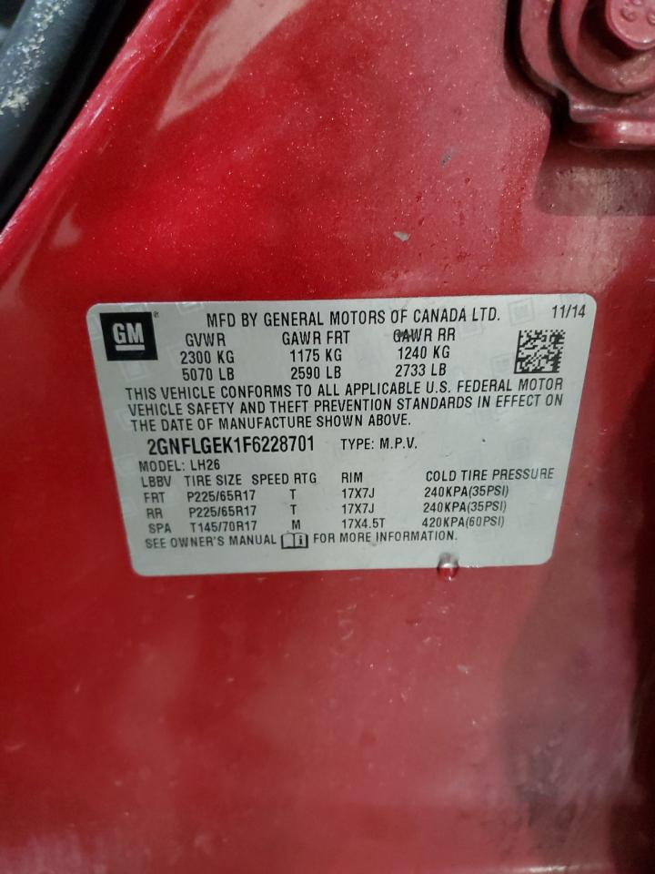 2015 Chevrolet Equinox VIN 2GNFLGEK1F6228701 Copart auction photo, front end damage thumbnail 13