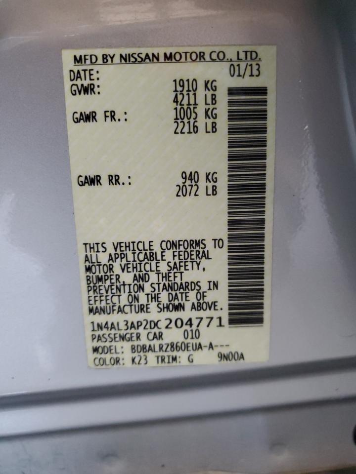 2013 Nissan Altima VIN 1N4AL3AP2DC204771 Copart auction photo, rear end / side damage thumbnail 12