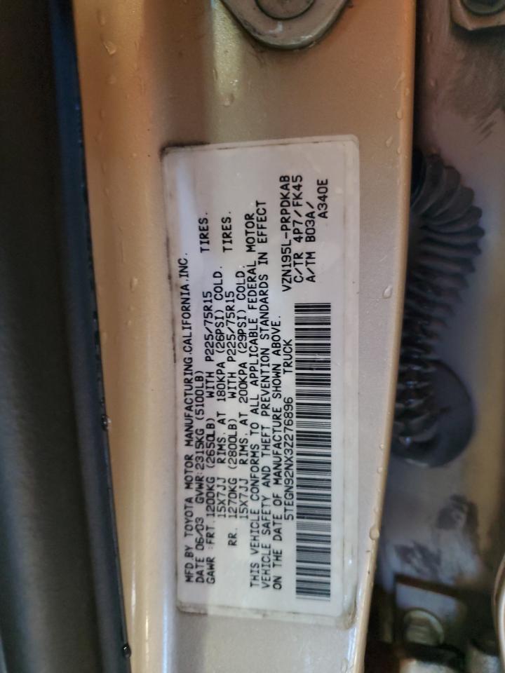 2003 Toyota Tacoma VIN 5TEGN92NX3Z276896 Copart auction photo, front end damage thumbnail 12