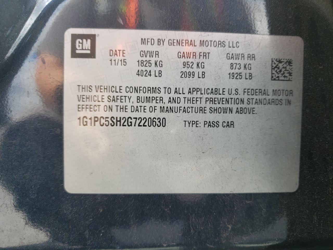 2016 Chevrolet Cruze VIN 1G1PC5SH2G7220630 Copart auction photo, side / rear end damage thumbnail 12