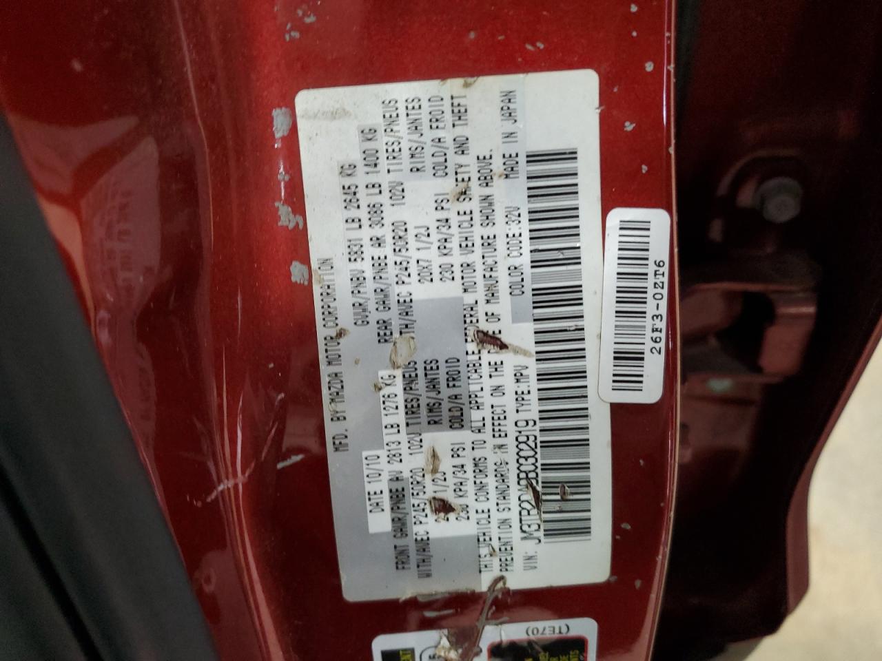2011 Mazda CX-9 VIN JM3TB2DA9B0302919 Copart auction photo, front end / rear end damage thumbnail 13