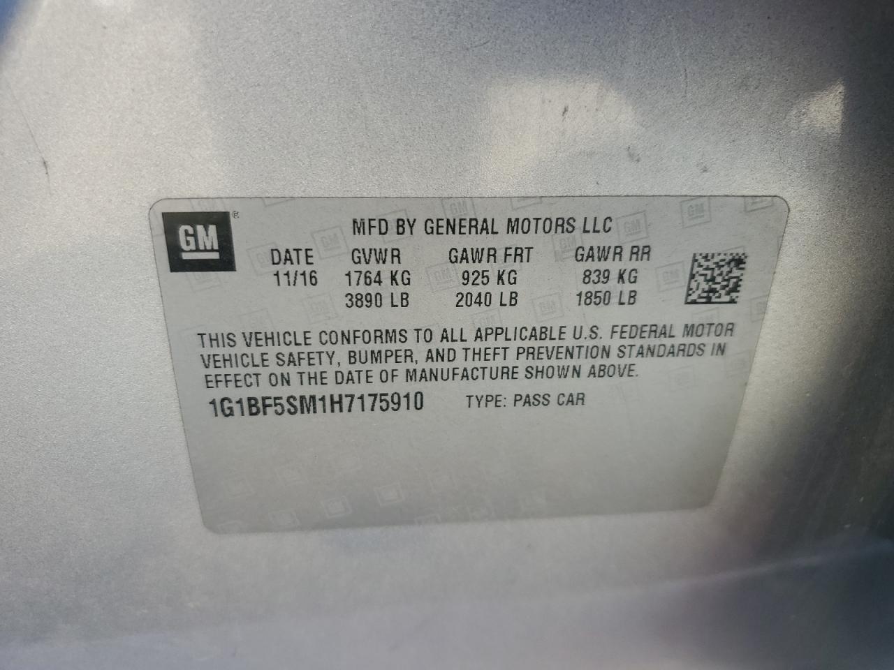 2017 Chevrolet Cruze VIN 1G1BF5SM1H7175910 Copart auction photo, frame damage / side damage thumbnail 14