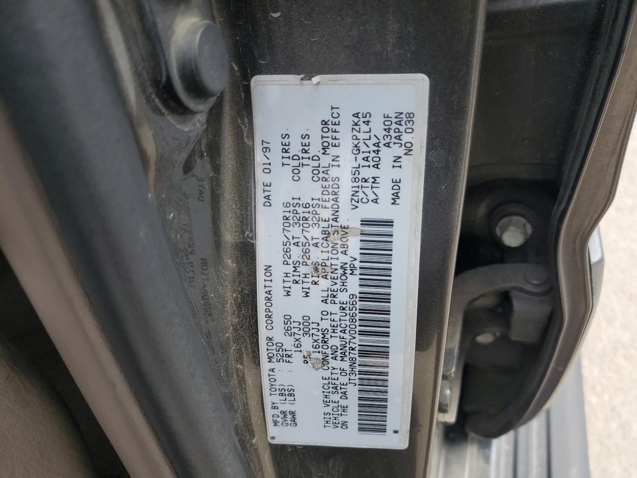 1997 Toyota 4Runner VIN JT3HN87R7V0086569 Copart auction photo, rear end damage thumbnail 13