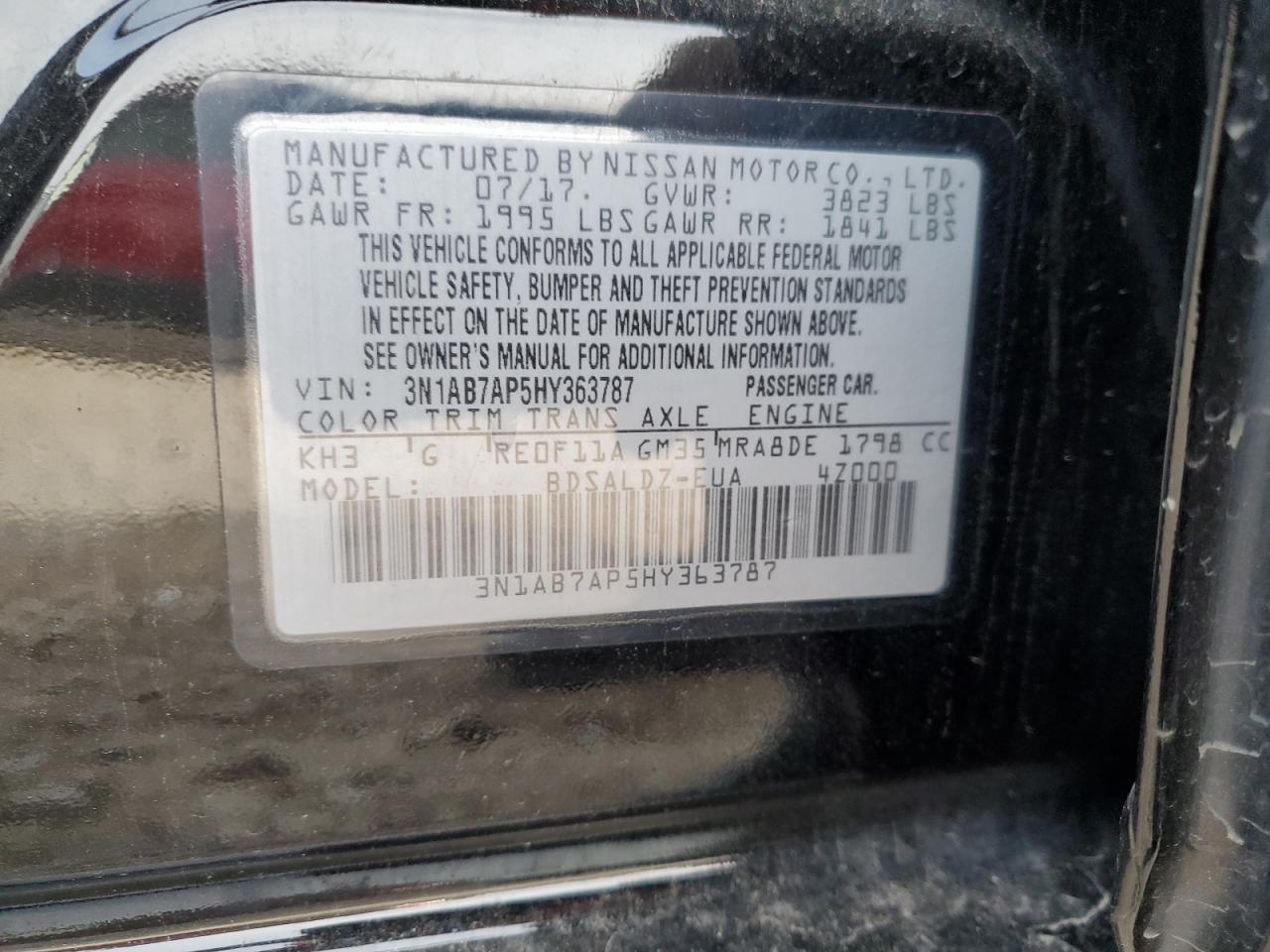 2017 Nissan Sentra VIN 3N1AB7AP5HY363787 Copart auction photo, front end damage thumbnail 12