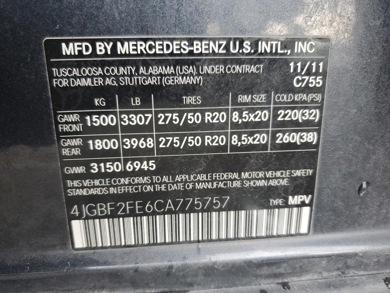 2012 Mercedes-Benz GL-klasse VIN 4JGBF2FE6CA775757 Copart auction photo, water/flood damage thumbnail 13