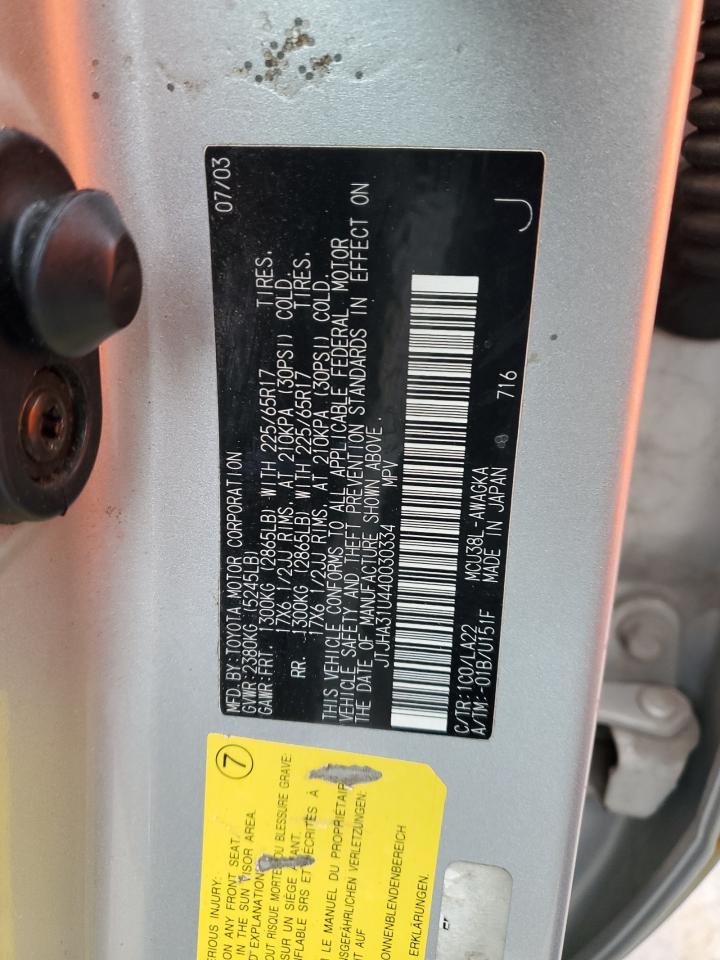 2004 Lexus RX VIN JTJHA31U440030334 Copart auction photo, front end damage thumbnail 13
