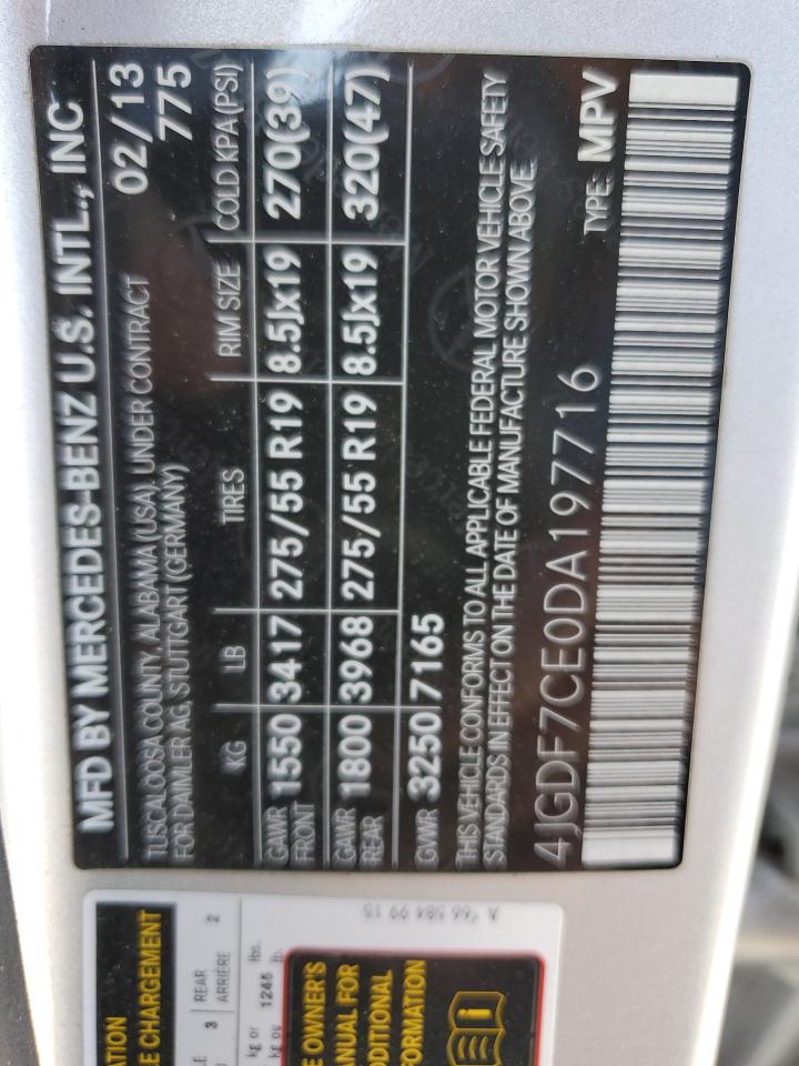 2013 Mercedes-Benz GL-klasse VIN 4JGDF7CE0DA197716 Copart auction photo, front end damage thumbnail 13