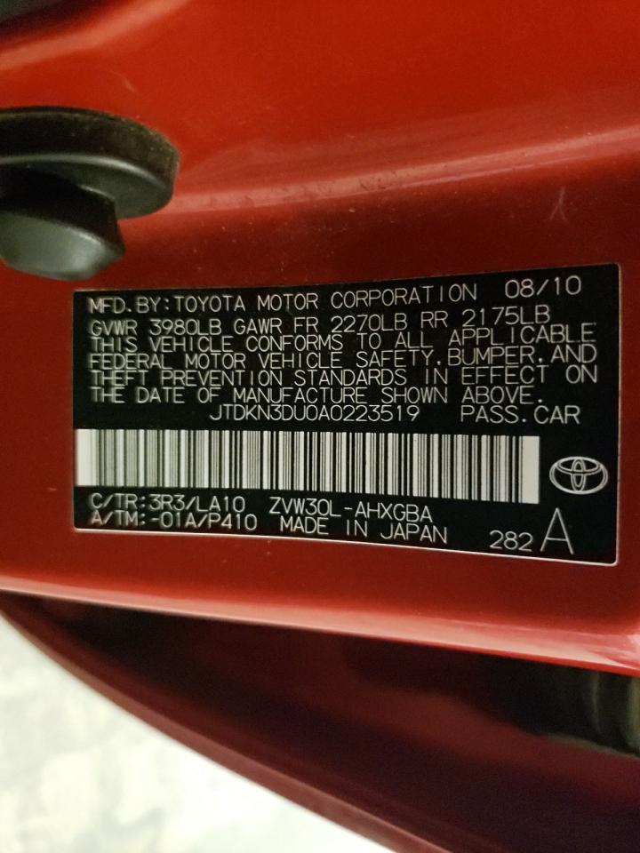 2010 Toyota Prius VIN JTDKN3DU0A0223519 Copart auction photo, front end / side damage thumbnail 12