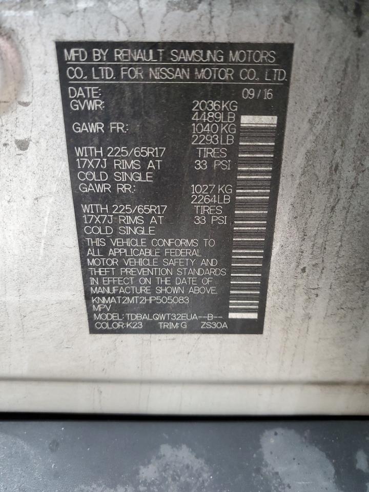 2017 Nissan Rogue VIN KNMAT2MT2HP505083 Copart auction photo, front end damage thumbnail 12
