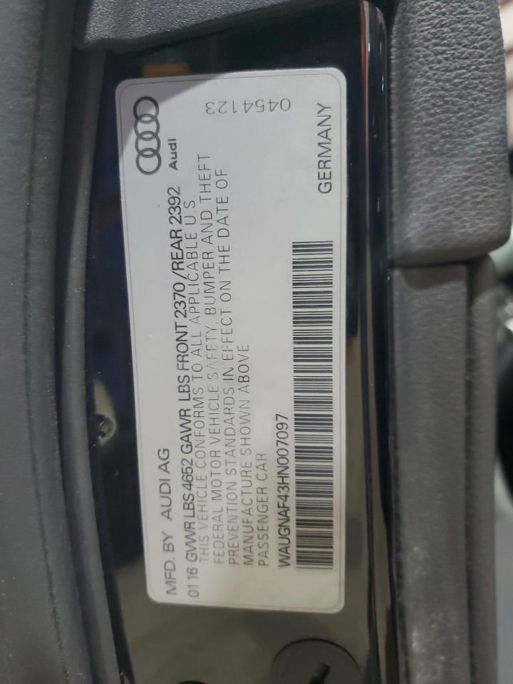 2017 Audi A4 VIN WAUGNAF43HN007097 Copart auction photo, hail / minor dent/scratches damage thumbnail 12