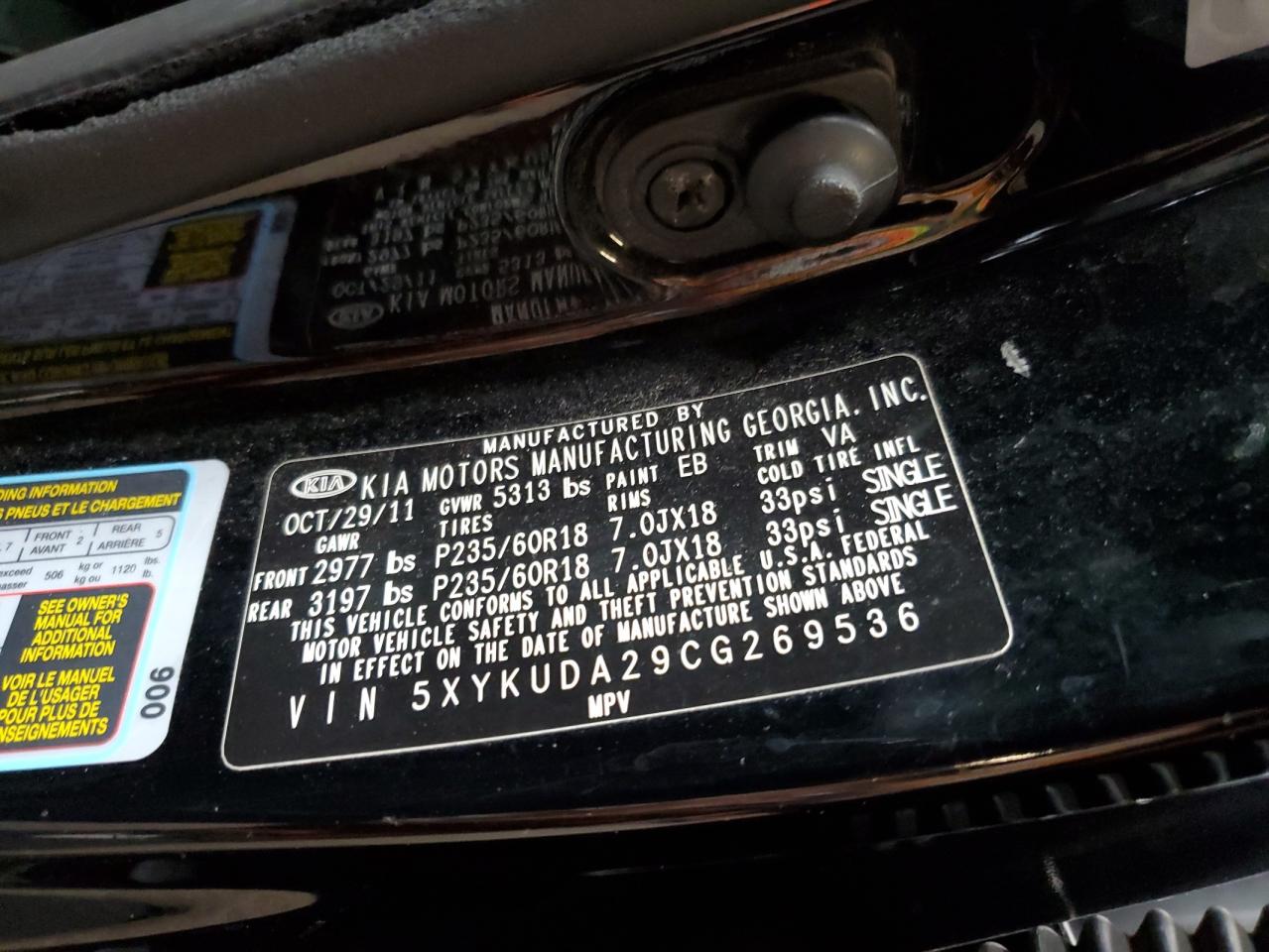 2012 KIA Sorento VIN 5XYKUDA29CG269536 Copart auction photo, front end damage thumbnail 13